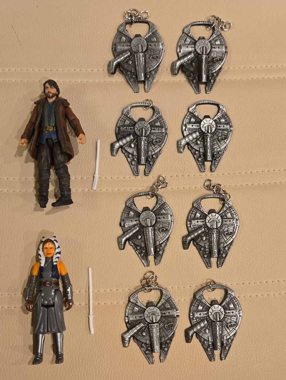 Star Wars LOT Silver Millennium Falcon Bottle Openers + Asoka + Andor   Figures